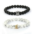 White Turquoise Frosted Stone Personality Beaded Bracelet Natural Stone Crown Couple Bracelet