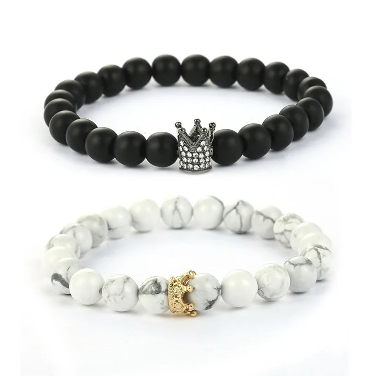 White Turquoise Frosted Stone Personality Beaded Bracelet Natural Stone Crown Couple Bracelet