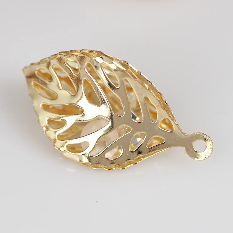 Zhubi Fashion Filigree Metal Leaf Zircon Crystals Loose Beads for Jewelry Making Pendant Bracelet Necklace DIY Accessories