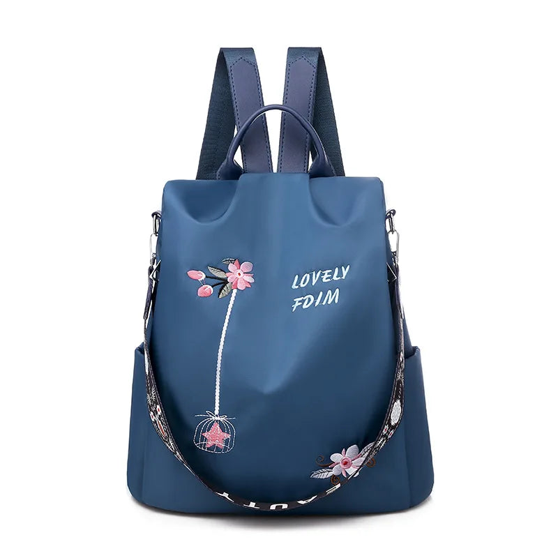 Custom Embroidery Waterproof Oxford Women Backpack Anti-theft Student School Bag