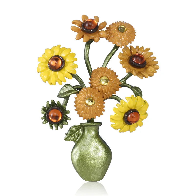 Sunflower Enamel Plant Flower Brooch Pin Fashion Jewelry Brooches Women Clothes Accessories Lapel Pins Wedding Gifts for Girls