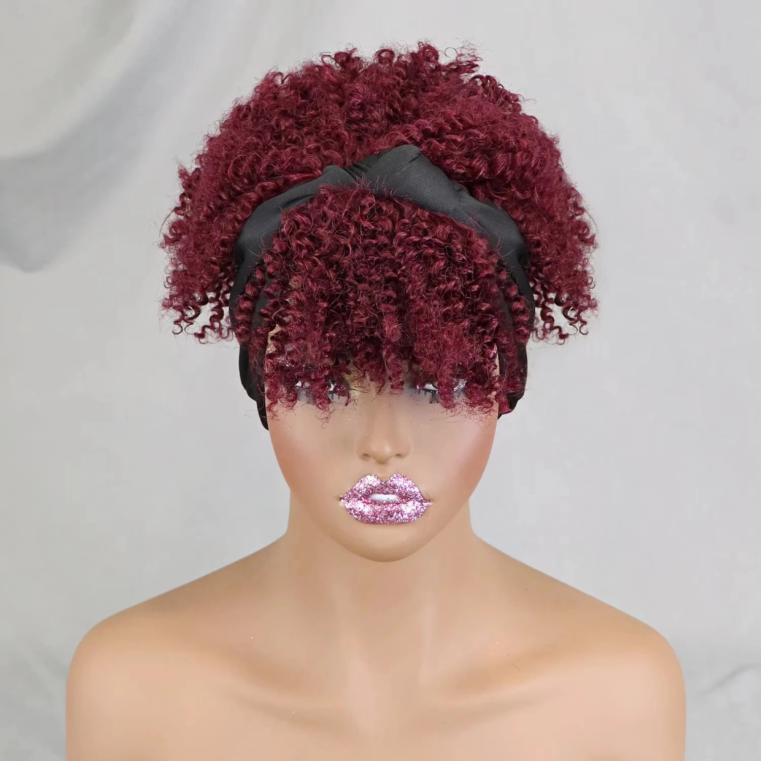 Head Band African Wholesale Hairband Kinky Curly Hair Wig for Black Women Afro Headband Wig 99J Short Human Hair Wigs