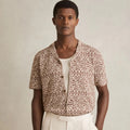 Custom Design Logo Summer Casual Fashion Short Sleeve Cotton Jacquard Knitwear Crochet Polo T-shirt  Men Knitted Shirts