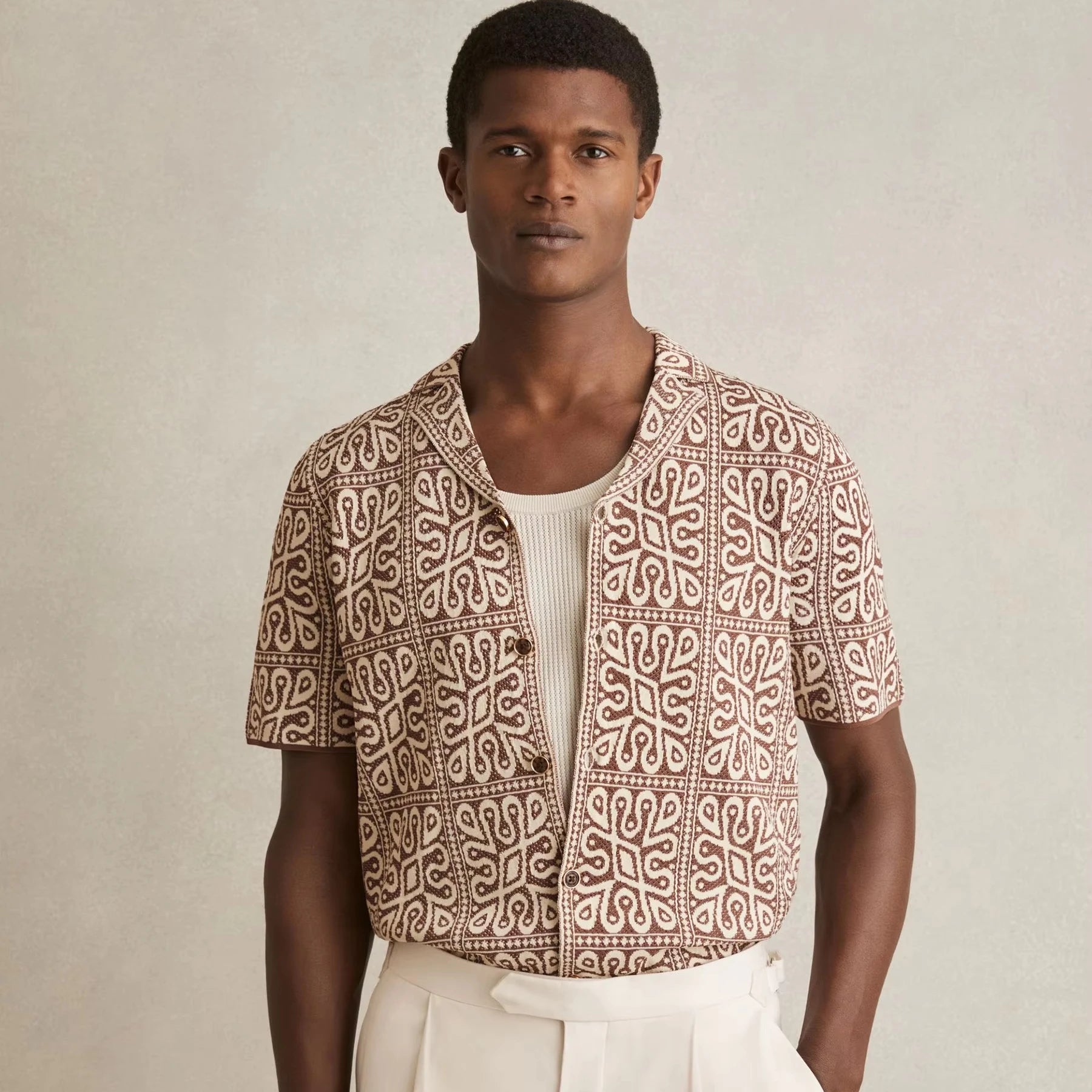 Custom Design Logo Summer Casual Fashion Short Sleeve Cotton Jacquard Knitwear Crochet Polo T-shirt  Men Knitted Shirts