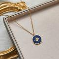 Blue Enamel Geometric Eight-Pointed Star Compass Pendant Necklace Women 18K Gold Plated Stainless Steel Trendy Fashion Jewelry