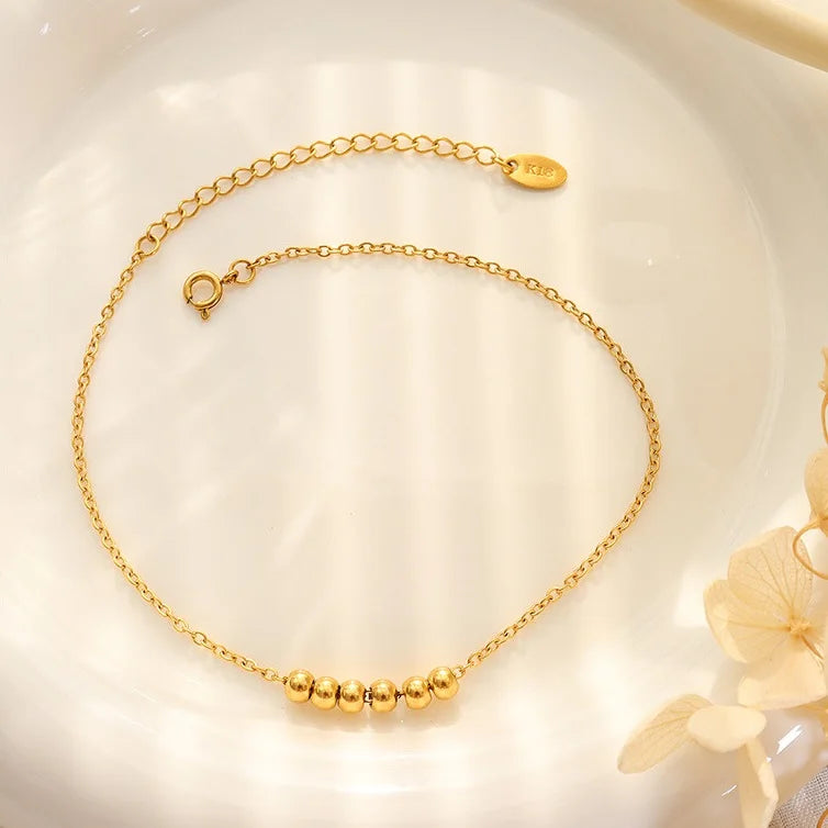 Gold Plated Pvd Plating Stainless Steel Link Chain Removable Balls Charms Anklet