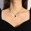 18K Gold Plated Waterproof Black Rectangle Pendant Chokers Stainless Steel Necklaces for Women Jewelry