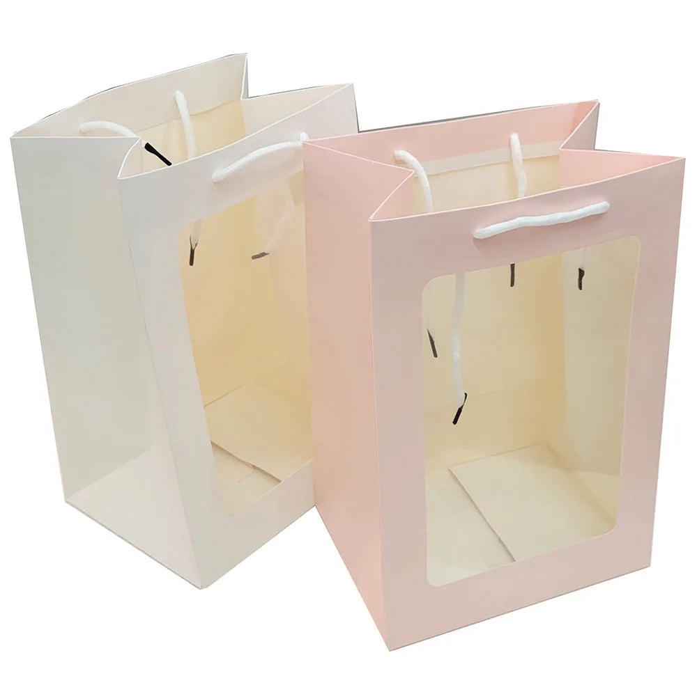 Recyclable Craft Gift Bag with Transparent Window Paperboard Material Offset Printing Hand Length Handle