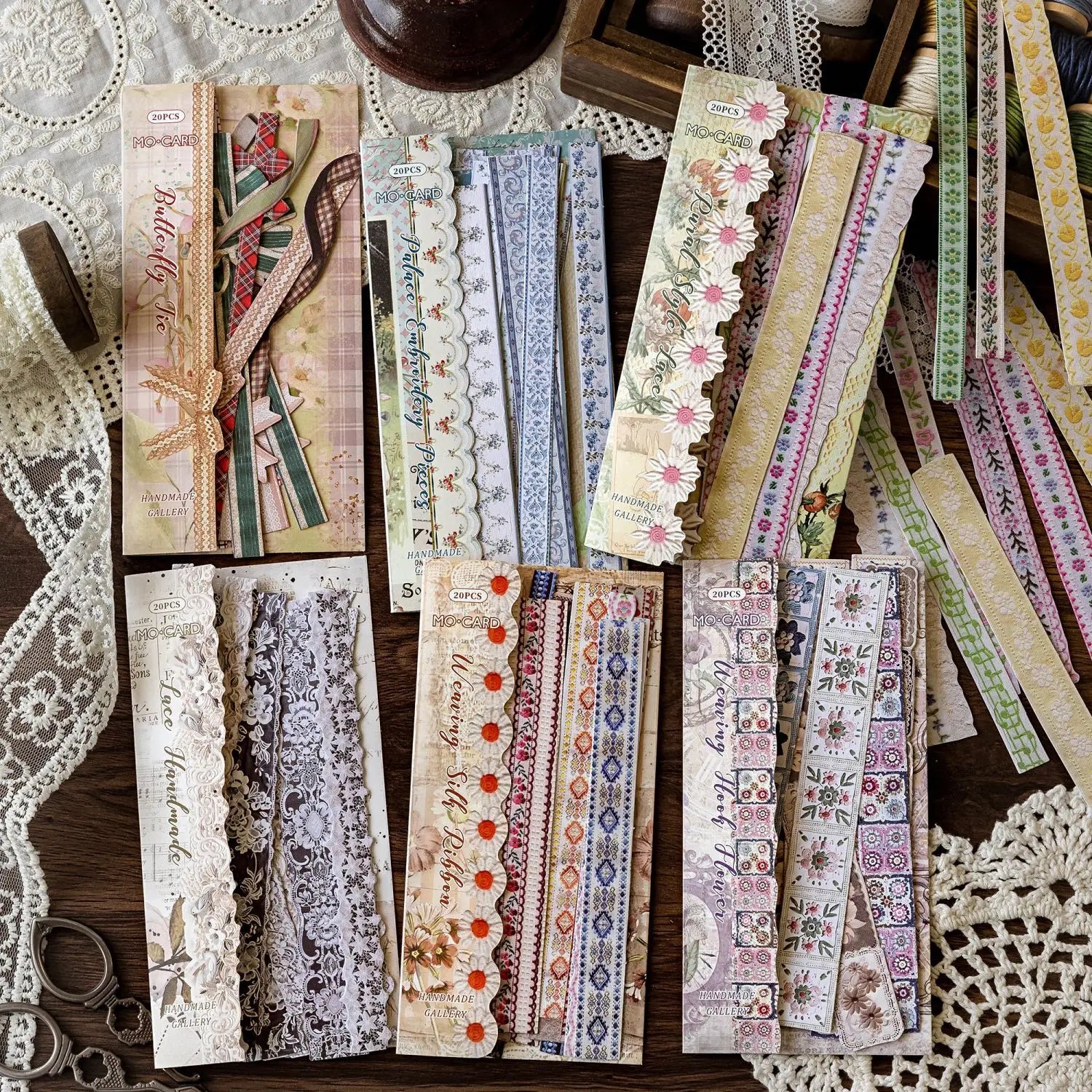 20pcs/pack Hard Card Stickers Handmade Gallery Series Vintage Long Strip Handmade DIY Material Decoration Stickers