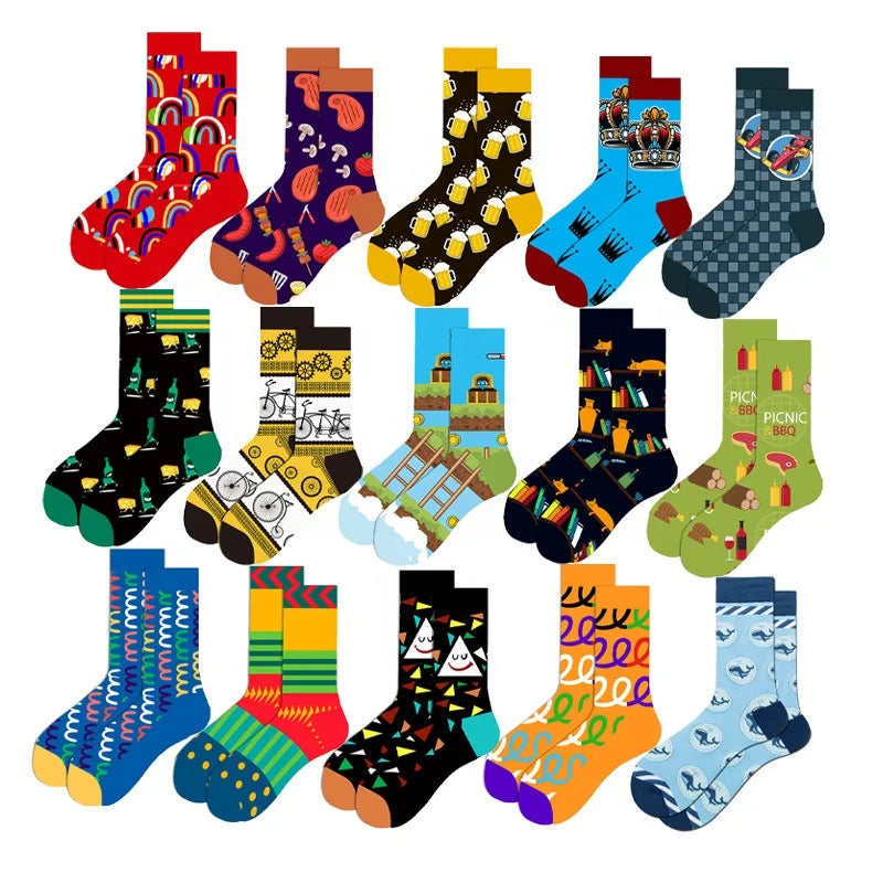 Wholesale Trendy Funky Fun Beer Patterned Socks Men Crazy Novelty Funny Cotton Crew Socks