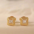 Synthetic Diamond Rough Fancy Lab Diamond 18K Gold Diamond Delicate Princess Cut Stud Earrings