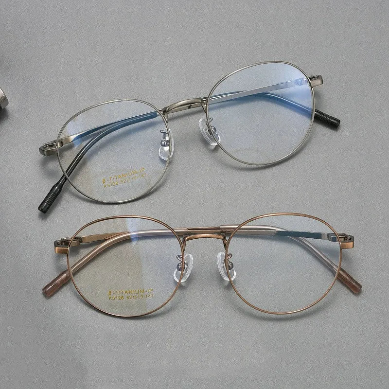 Vintage Luxury Pure Titanium Round Frame Glasses Anti Blue Light Optical Eyewear for Unisex