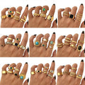 VKME New Fashion Gold Gemstone Serpentine Sun Ring Set for Women Jewelry Wholesale