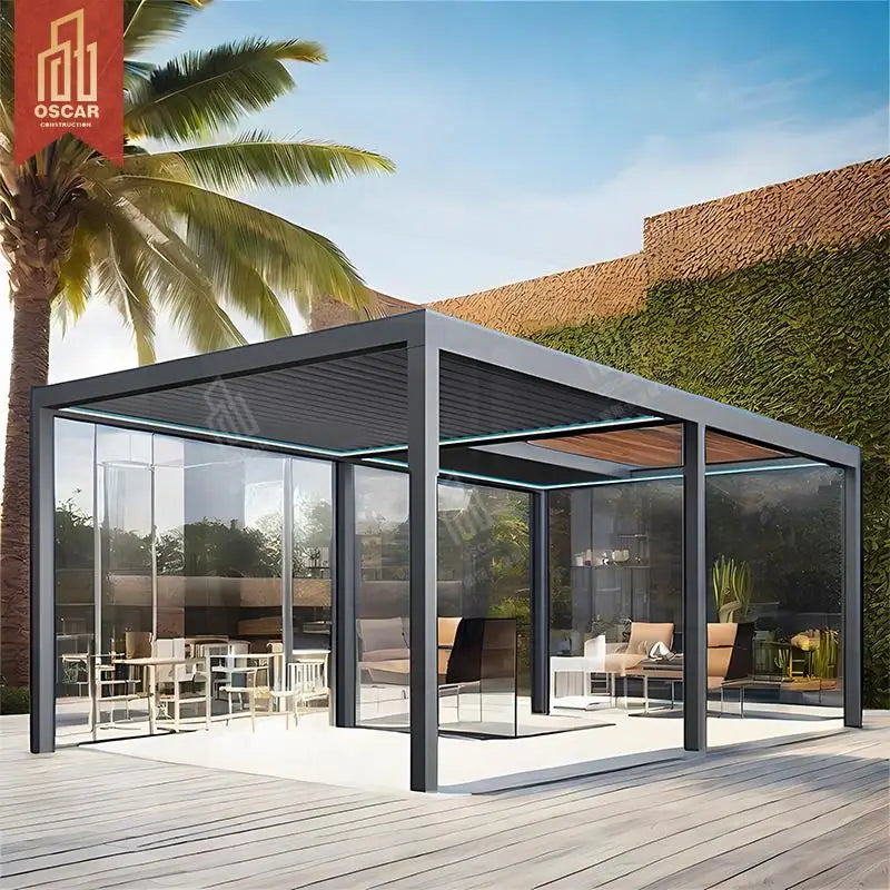 Aluminum Louver Roof Gazebo Waterproof Automatic Pergola Outdoor Garden Patio Terrace Retractable Pergola
