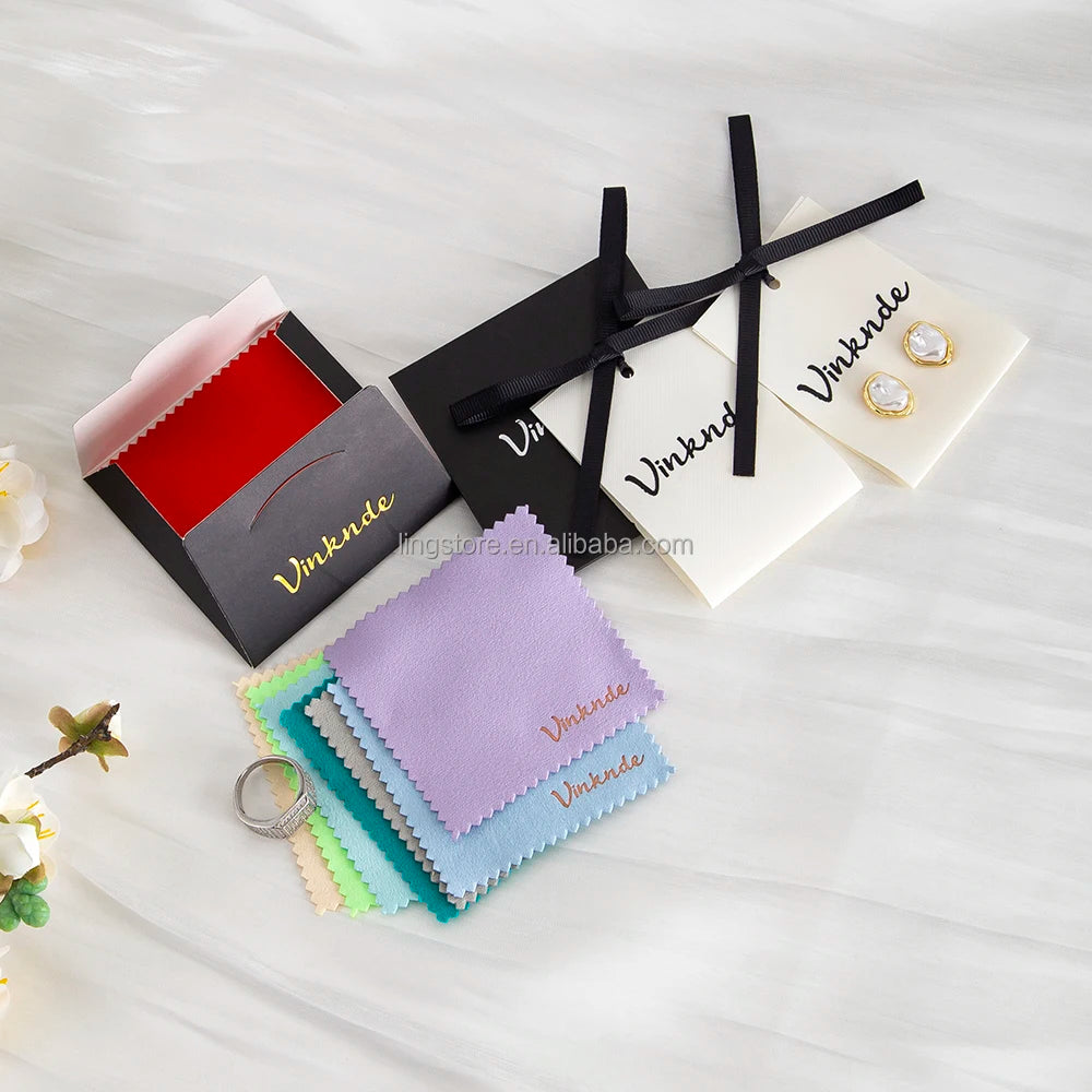 Luxury Fabric Necklace Earrings Label Display Card Fashion Jewellery Accessories Velvet Clean Polishing Cloth Set Jewel Tags