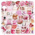50pcs Pink Mix and Match PVC Self Adhesive Stickers for Guitar Table Laptop Cupboard Handbag Water Bottle and Books