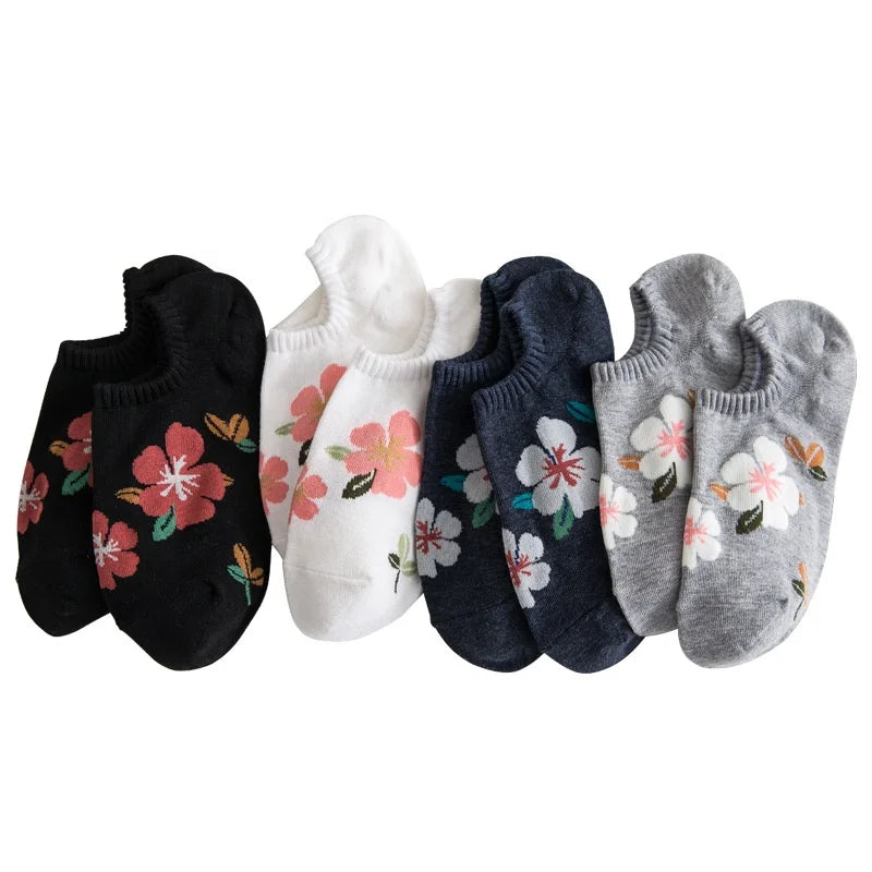 Wholesale Korean Pretty Flower Short Socks Women Cotton Low Cut Socks for Ladies