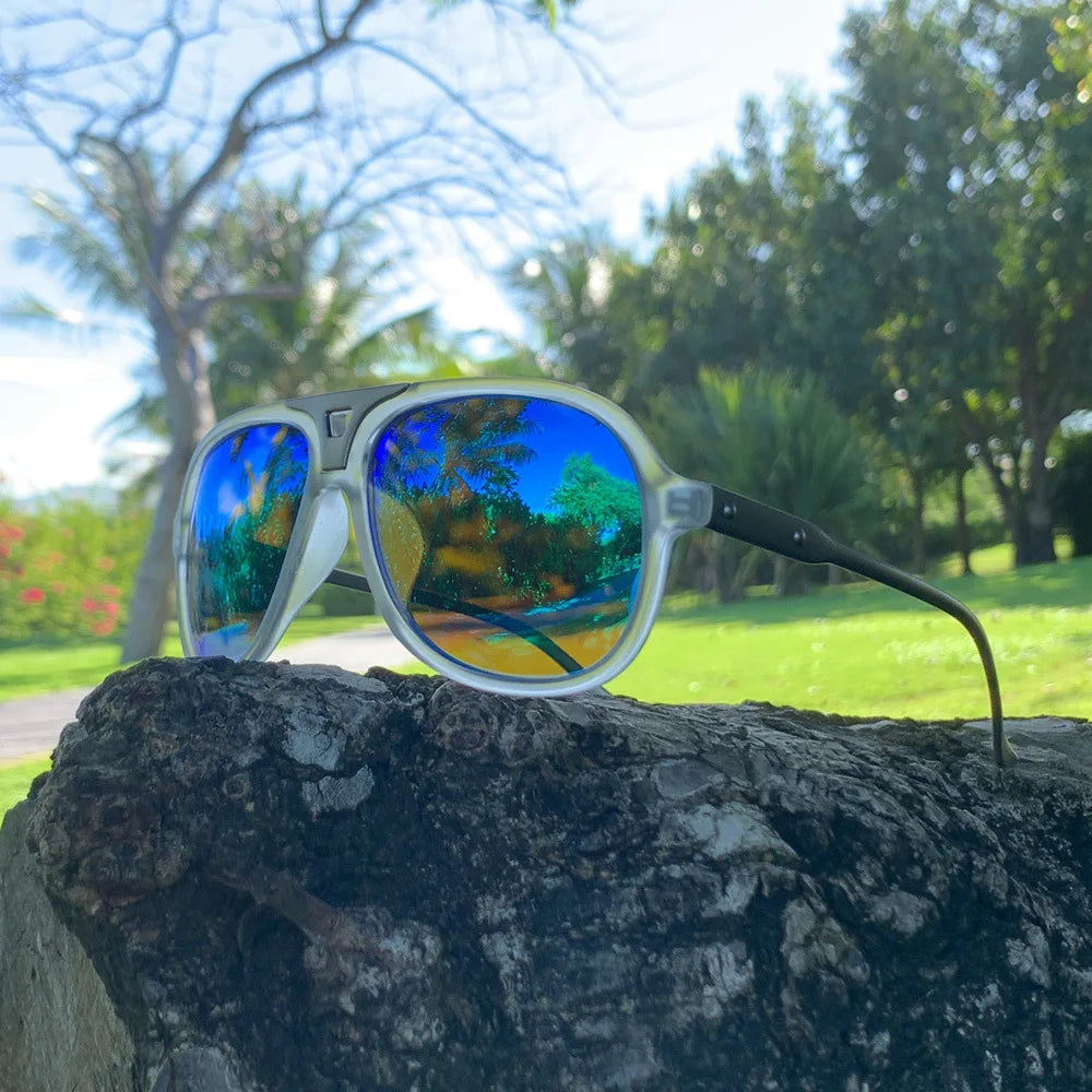 Luxury Mirrored Men Square Fashion Oversized Sunglasses Outdoor Double Bridge Tac Uv400 Sport Polarized Sunglasses