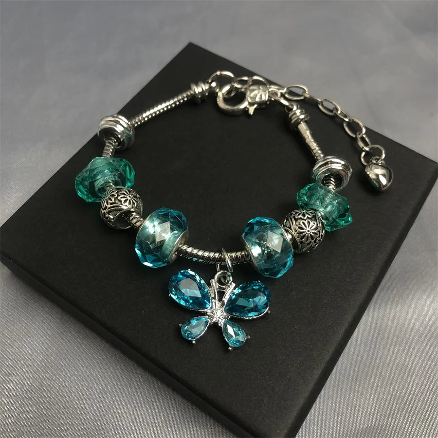 Red Blue Black Colors Different Beads New Models  Gold Supplier Women butterfly Charm Bracelets