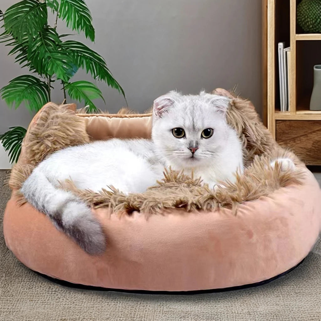 Wholesale Cozy Comfy Winter Warmth Indoor Pet Bed Cute Non-Slip Washable Plush Cats Semi-Enclosed Removable Oxford Fabric