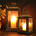 Set of Two Antique Grey Metal Vintage Square Style Hanging Candle Lantern Metal Candle Holder for Home Wedding Decor