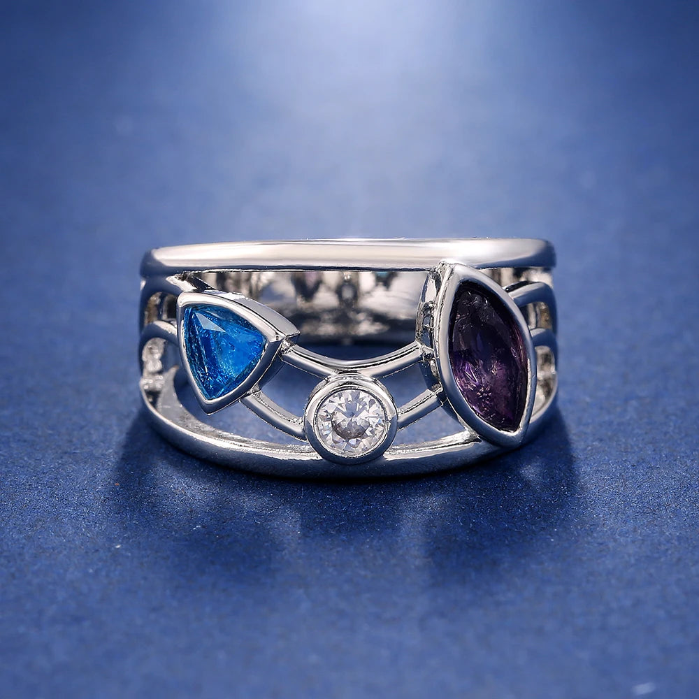 Huitan Factory Jewelry Wholesale Exquisite 925 Silver Plated Lady Party Anillos 3 Color Geometry Crystal Stone Rings for Women