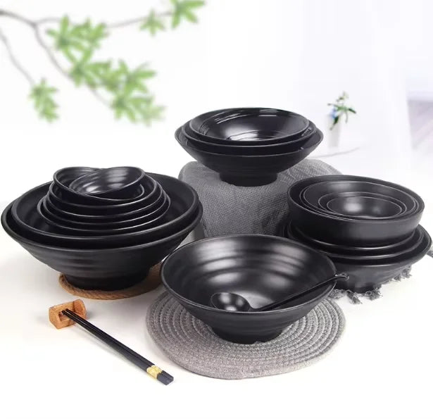 Custom Eco-Friendly Durable Plastic Noodle Soup Rice Salad Bowls Black 5.5/6.5/7/8 Inch Japanese Melamine for Restaurant