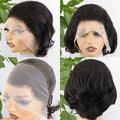 Wholesale Women's 100% Human Hair Pixie Cut Wig with 13x4 Lace Frontal Layered Short Style Natural Black Wavy Lace Front Wig