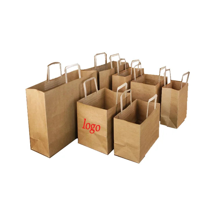 Custom square Solid Wide Bottom Folding Kraft  Cake Paper Shopping Bags With Logo Print