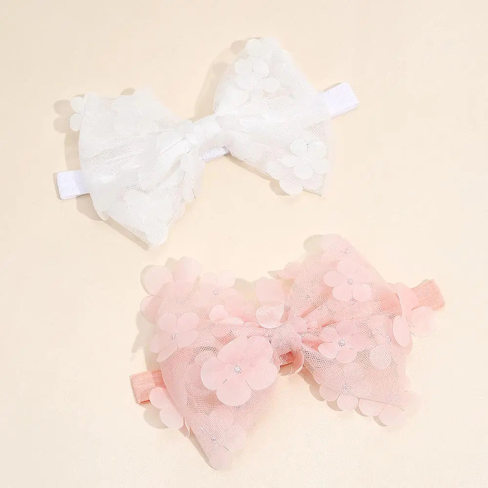 CN 2Pcs Baby Mesh Pastel Hairband Flower Knot Rhinestone Elastic Headband Baby Infant