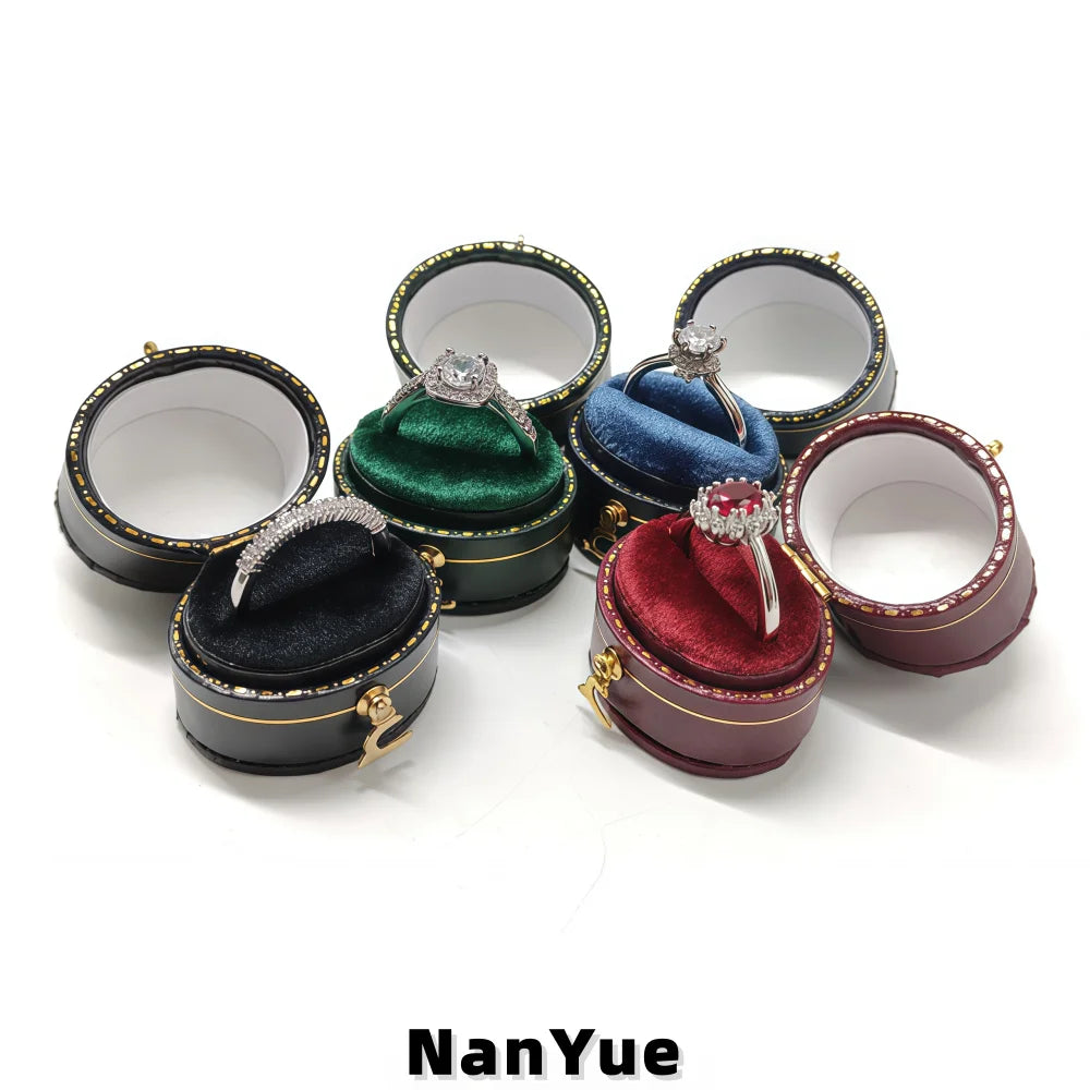 Custom Logo Vintage Oval Ring Box Interior Plush Velvet Ring Storage Box Engagement Wedding Jewelry Gift Packaging Box Wholesale MegaBDM