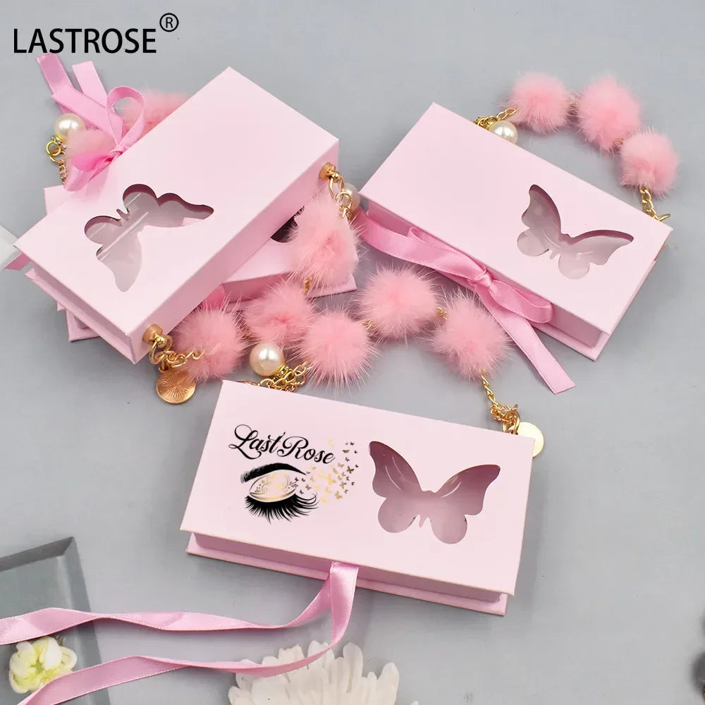 Butterfly Eyelash Packaging With Chain OEM logo 8-16mm Mink Eye Lash butterfly Window Lashpackaging Box