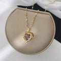 Wholesale Fashion Luxury Design Stainless Steel 18k Gold Plated Love Purple Crystal Pendant Necklace Women