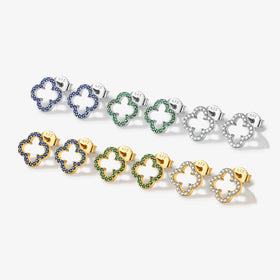 Hollow Out Zircon Clover Jewelry Elegant Custom 925 Sterling Silver Stud Earrings Women