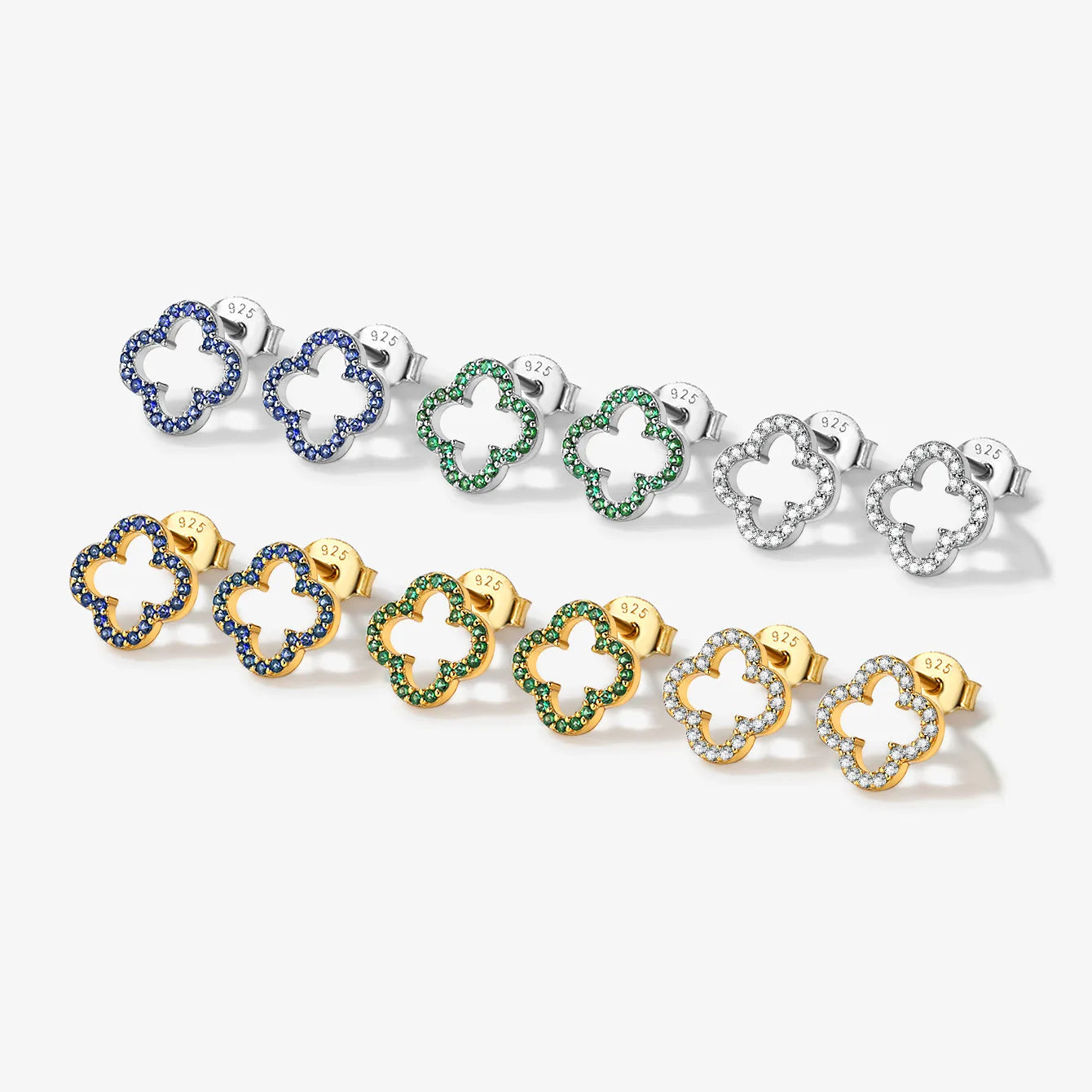 Hollow Out Zircon Clover Jewelry Elegant Custom 925 Sterling Silver Stud Earrings Women