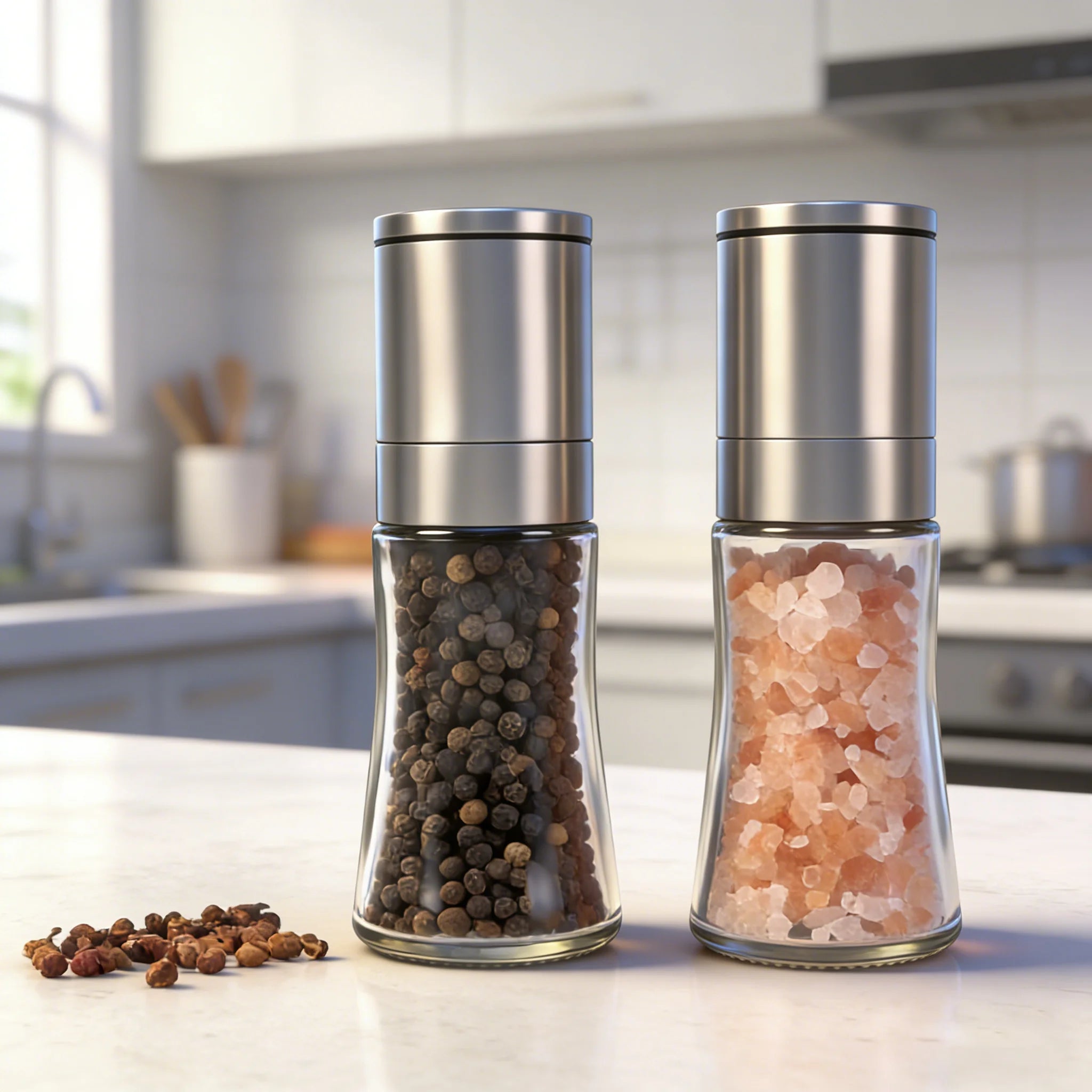 BBQ Tools Mini Manual Stainless Steel Adjustable Salt Pepper Grinder With Glass Bottle 80ml