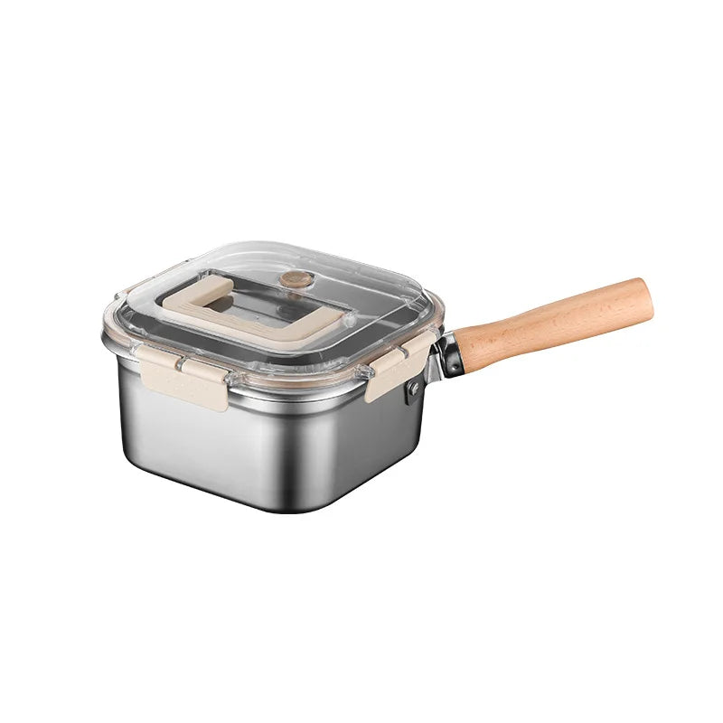 Multifunction Stainless Steel Square Fry Pan Portable Outdoor Cookware Handle Steam Fry Boil All in One Compact Storage Pot