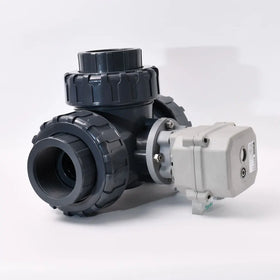 A150 ON/OFF Type 3 Way 1-1/2 '' DN40 Plastic Double Union Electric Control Ball Valve Manual Override Flow Control Device