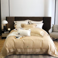 ODM/OEM Luxury 100% Cotton Gold Comforter Cover High End White Embroidery Flat Bed Sheets Home Textile Bedding Set Supplier