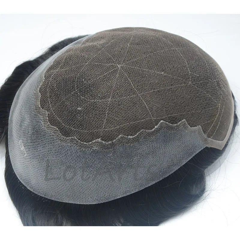 Q6 Indian Remy Human Hair Lace Toupee Men's Hair Replacement Wigs with Invisible Lace and PU Base
