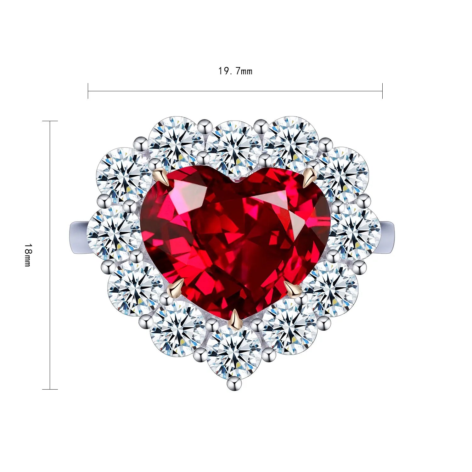 Romantic Glamour 925 Sterling Silver Lab Grown Ruby Heart Cut Gemstone Ring Trendy Elegant Wedding Anniversary Gift Valentine's