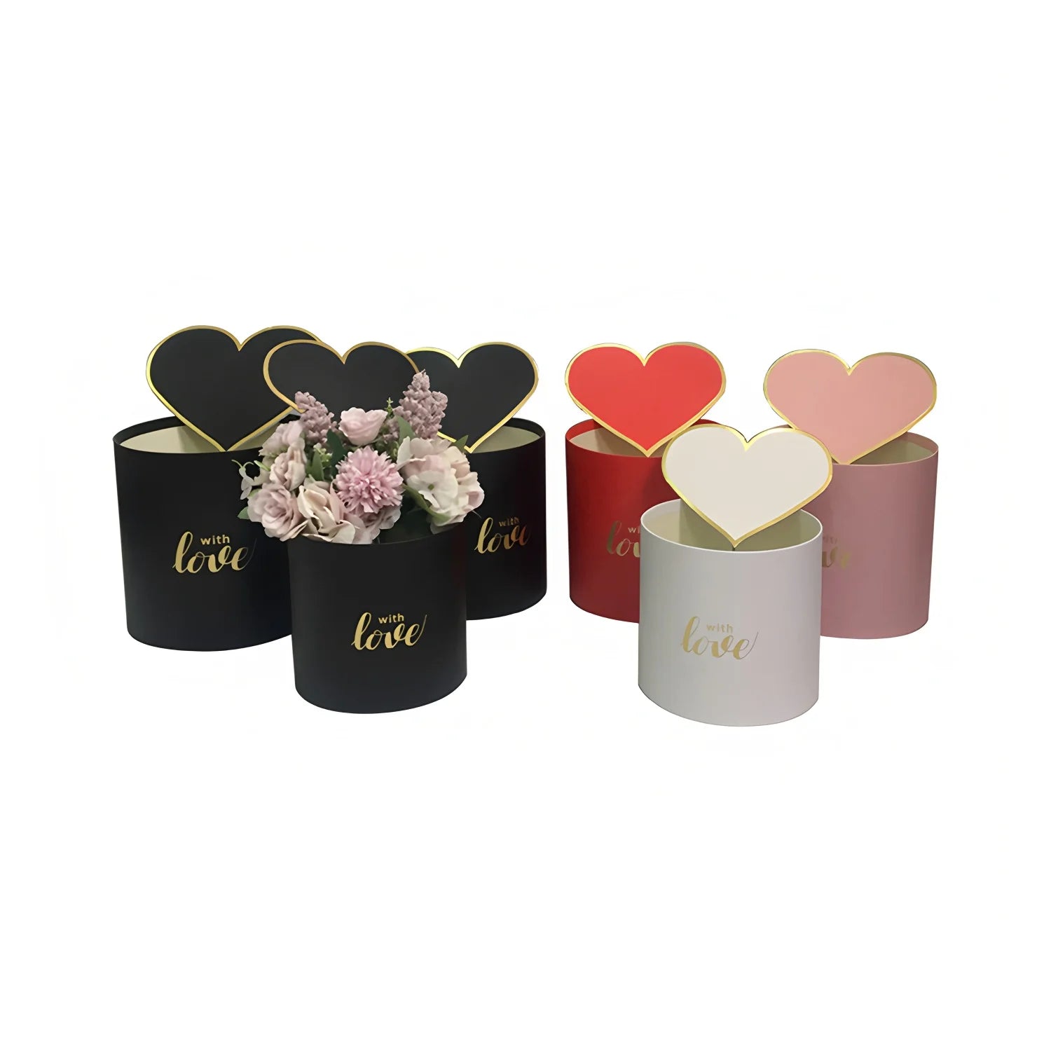 Valentine'S Day Love Hug Bucket Round Three-Piece Set of Flower Gift Box Souvenir Packaging Box