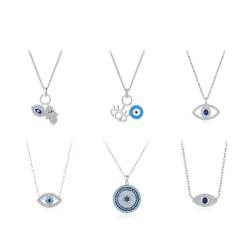 Daidan Evil Eye Hamsa Epoxy Enamel Pendant Cross Choker Hamsa Hand Cubic Zirconia Silver 925 Evil Eye Necklace