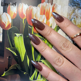 Easywell 30pcs Brown Almond Luxury Handmade Press on Nails Wholesale Reusable Solid Salon-Quality Fake Nails with Custom Label