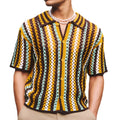 Custom Design logo Short Sleeve Summer Mesh Cotton Polo T-shirt Oversized Boxy Open Knitted Stripe Crochet Shirt