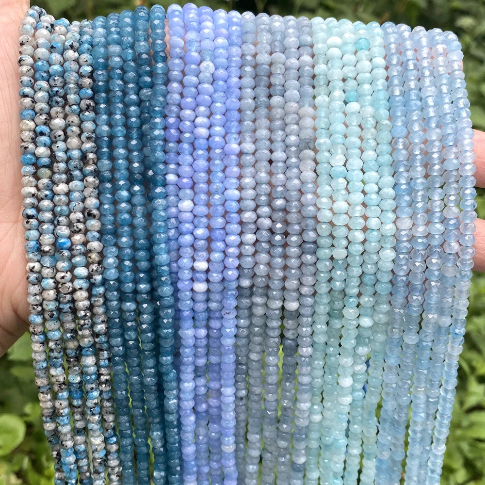 AsVrai U 3x4mm Natural Faceted  Rondelle Aquamarine Turquoise Jade Beads for Jewelry Making DIY Bracelet Necklace Accessories