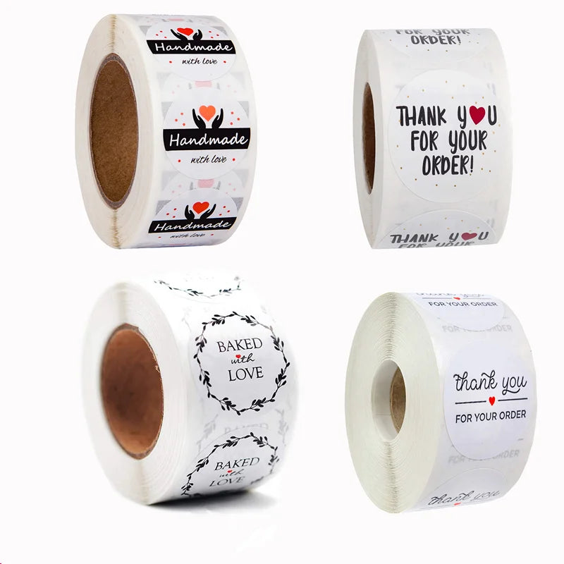 Custom Round Packaging Labels Roll Self Adhesive Print Stickers Thank You for Your Order Stickers Handmade with Love