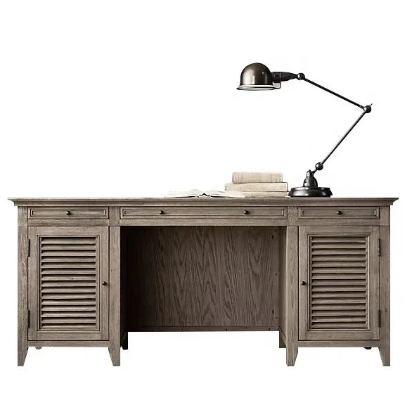 Weathered Oak Executive Desk with Shutter Doors