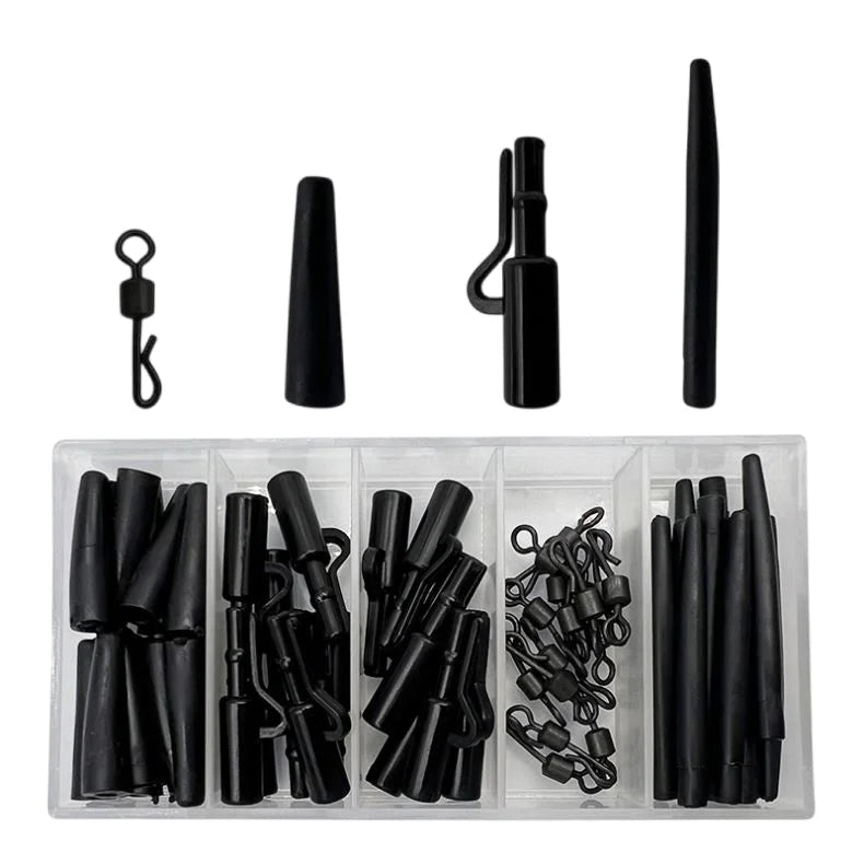 MR 60Pcs Carp Fishing Accessories Terminal Tackle Set Leap Clip Anti Tangle Sleeve Tail Rubber Quick Change Swivel Kit
