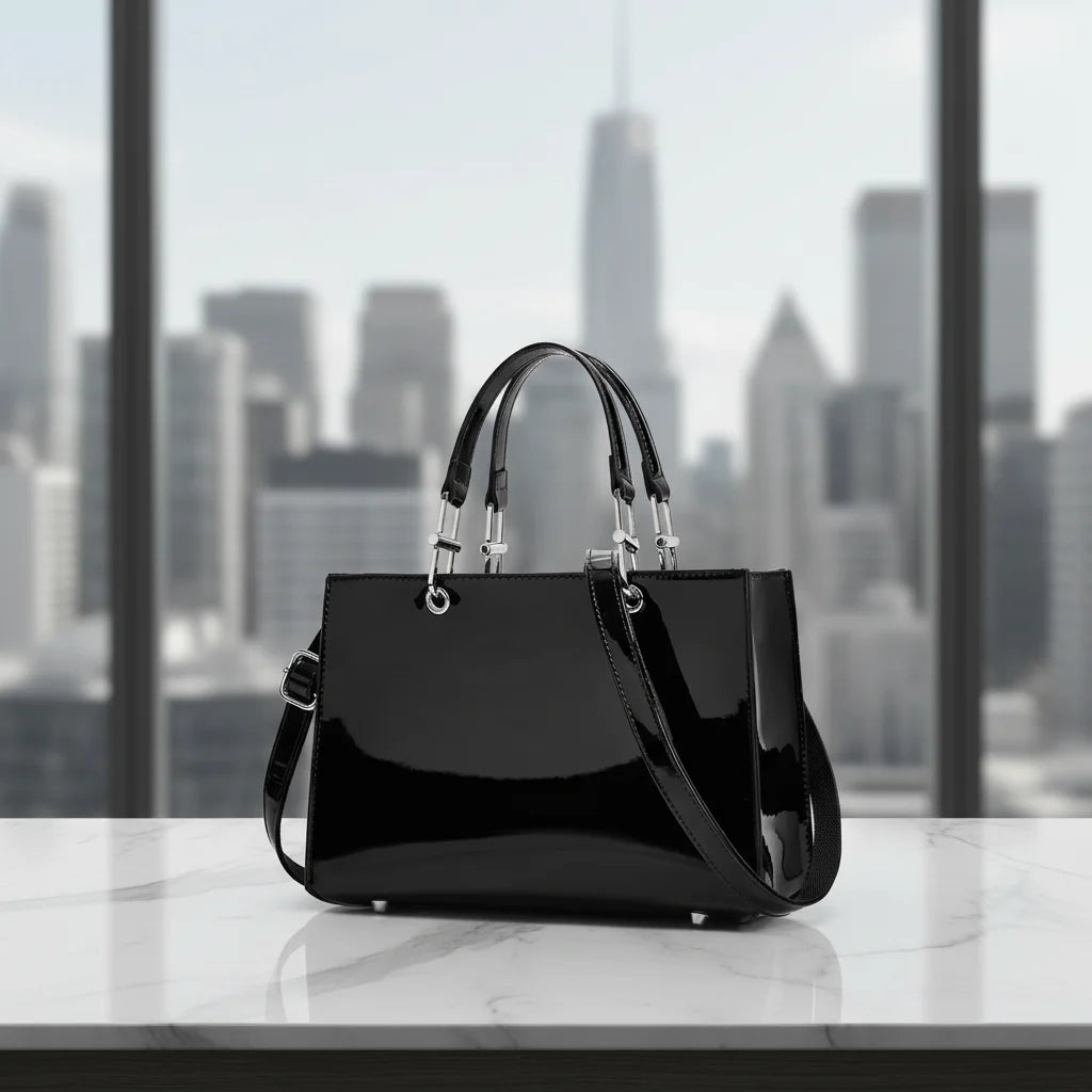 2026 Design Handbag Glossy Faux PU Leather Handbags Ladies Structured Tote Bag Stripe Shoulder Handbag Women Party Satchel Bags
